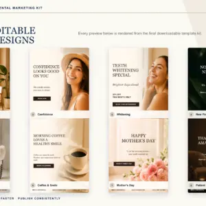 Eight Actual Dental Template Previews V2 Eight actual editable Smile Luxe dental PowerPoint social media templates