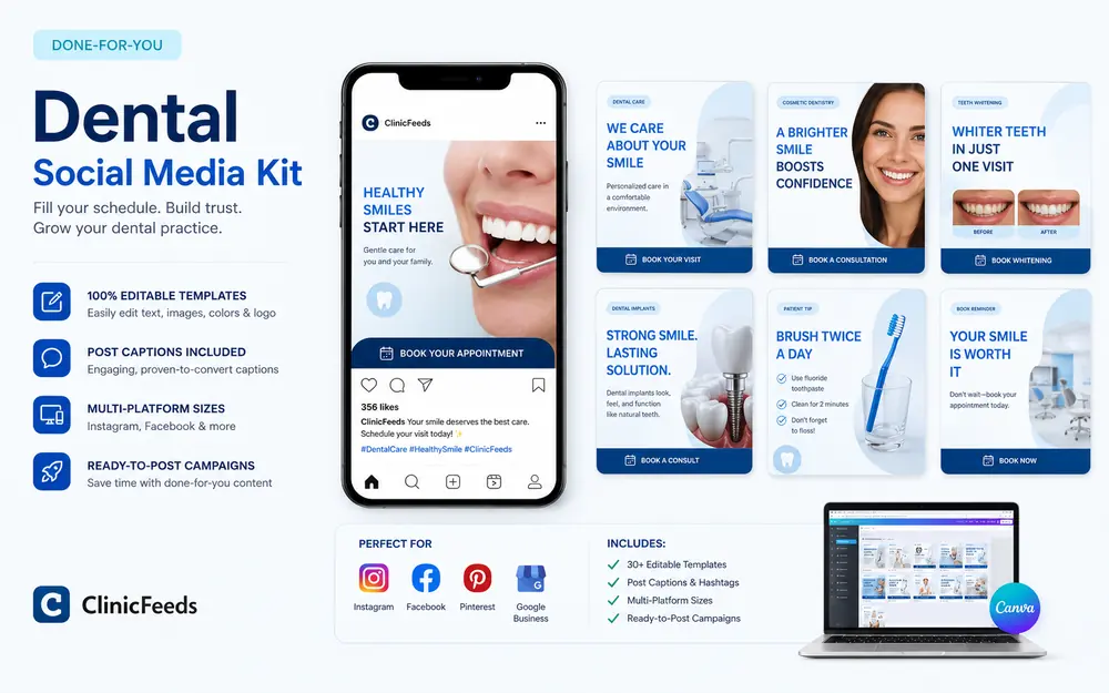 Dental social media template preview for patient education and campaign posts