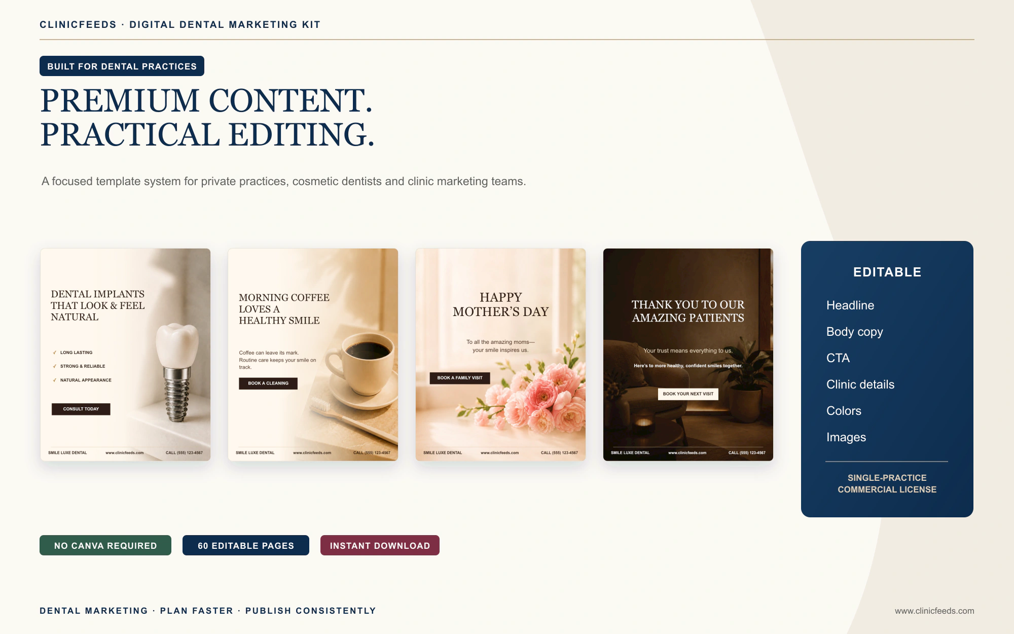 Premium editable dental social media templates for private practices and marketing teams
